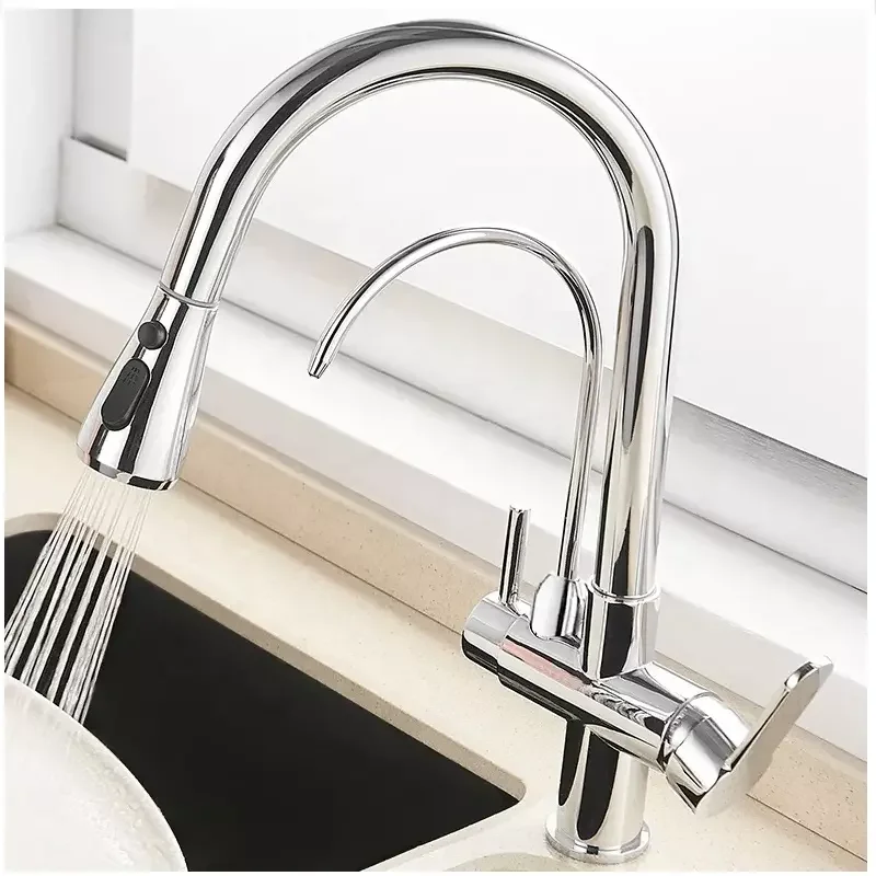 Multifunctional Pull Out Kitchen Faucet Mixer Water Tap 304 Stainless Steel Kitchen Sink Faucet