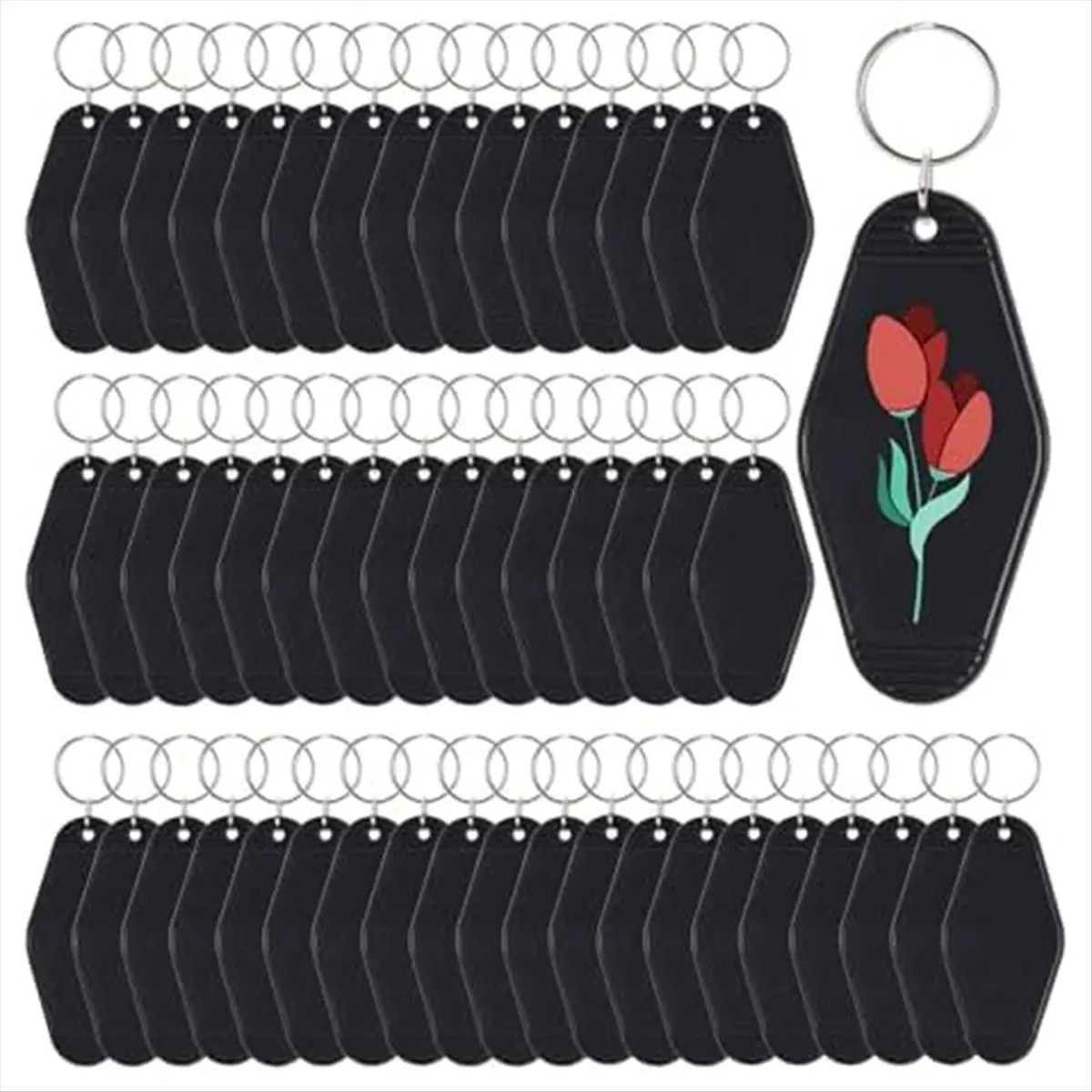A77K 50pcs Blank Motel Keychain Bulk with Key Rings, White Vintage Hotel Keychains Key Tag for Vinyl DIY Crafts, White