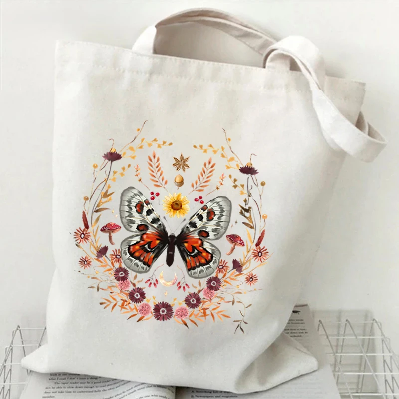 Women Tote Bags Flower Butterfly Graphic Lightweight Pattern Designer Shopper Bag Vintage Flower Technically Print Women Handbag