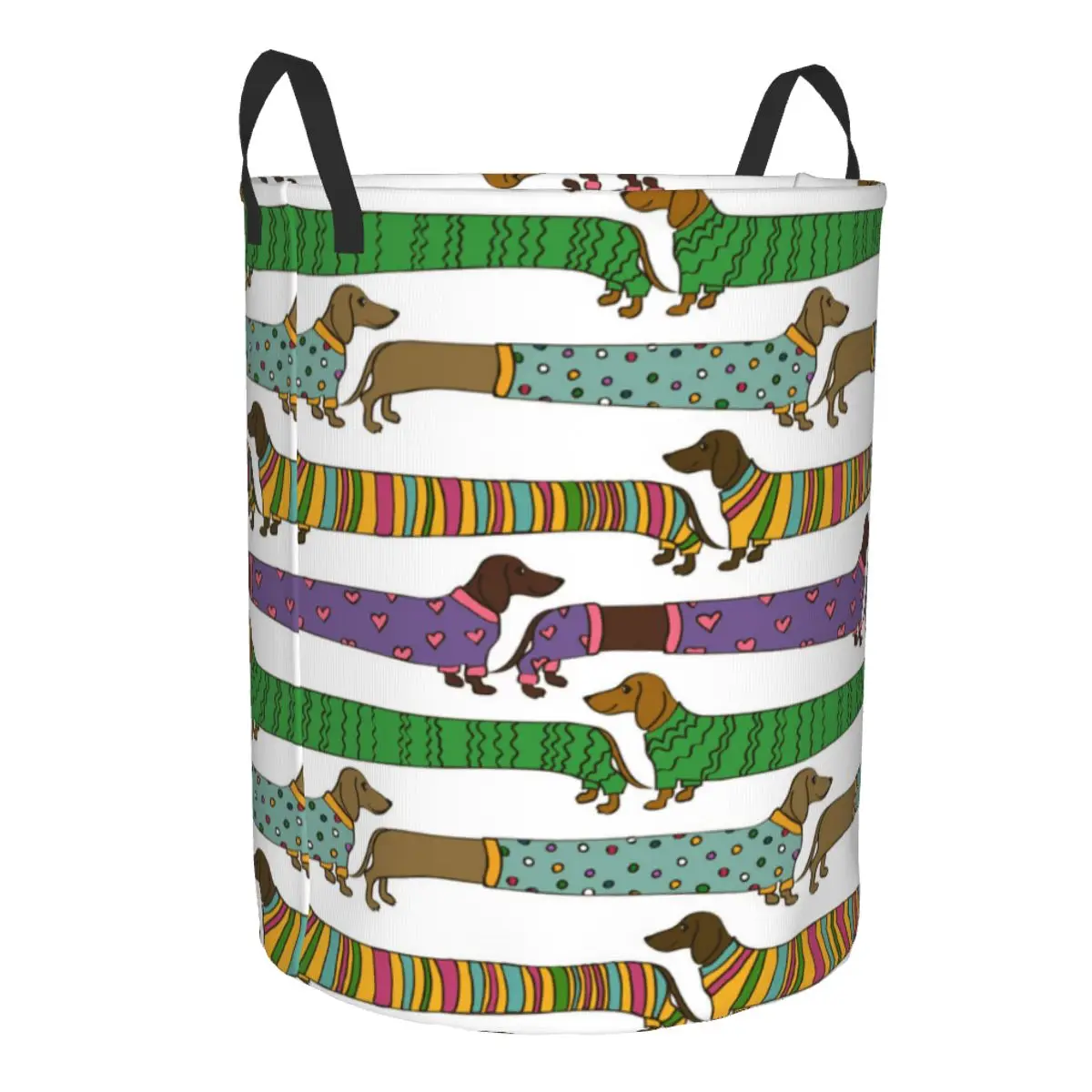 Funny Dachshund Dogs Dressed In Clothes Waterproof Storage Bag Household Dirty Laundry Basket Folding Bucket Clothes Organizer