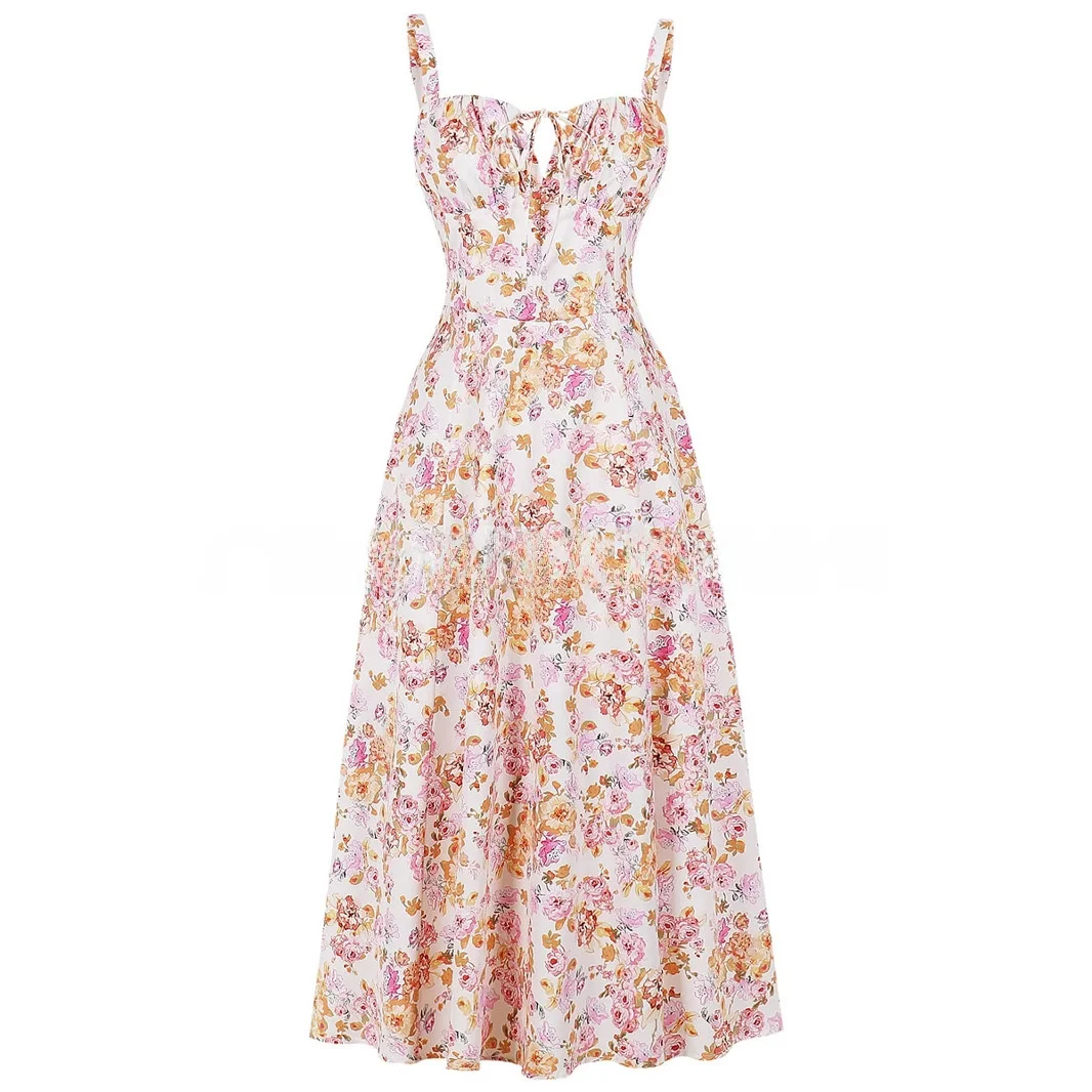 Été 2025 imprimé fleuri ter Dr taille cintrée mi-longue femmes Par Dr taille haute a-ligne jupe en Fiber de Polyester