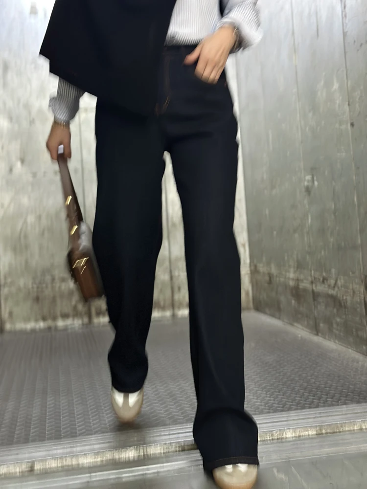 

Джинсы с высокой талией и широкими штанинами из эластичной мягкой ткани, на флисовой подкладке, прямого кроя, стройнящие, удобные, свободные, для женщин