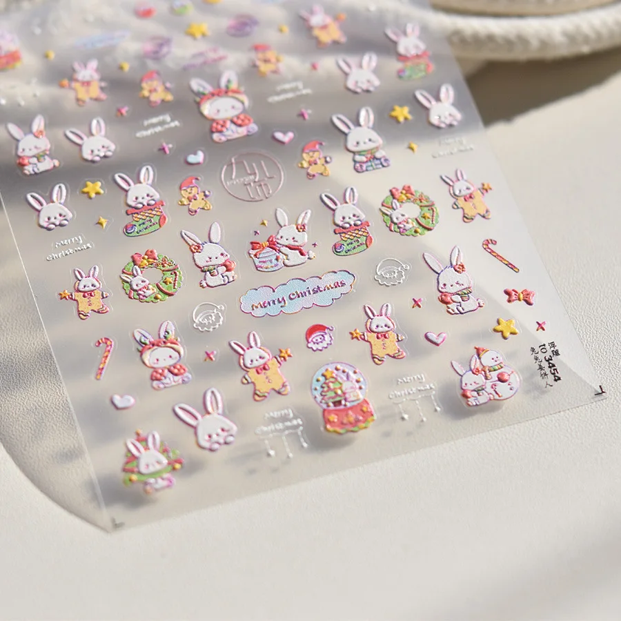 Nail Art Stickers Embossed Christmas Bow Japanese Retro Self Adhesive Film Decals Colorful Lightweight Manicure Decor for Girls