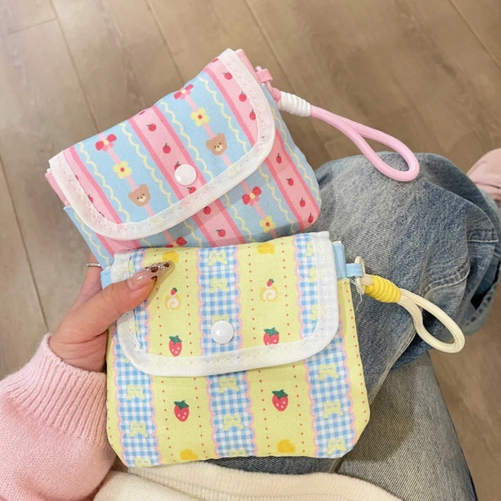 

Large Capacity Mini Cosmetic Bag Candy Color Cotton Cloth Keychain Coin Bag Korean Style Preppy Style Stripe Pattern Purse Girls