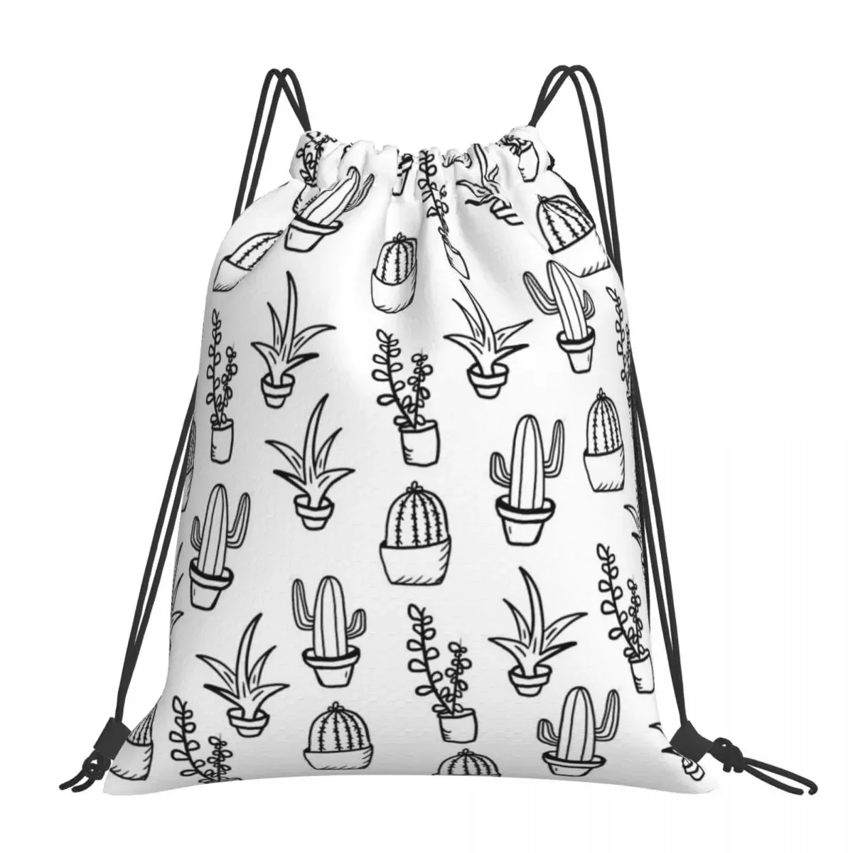 Succulents - Black & White Backpacks Portable Drawstring Bags Drawstring Bundle Pocket Shoes Bag BookBag For Travel School