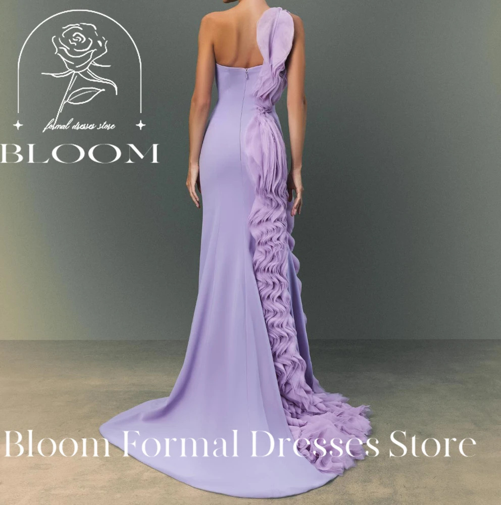 Bloom personalizado um ombro sereia plissados ruching babados cor sólida sereia barco pescoço clássico celebridade vestido de noite