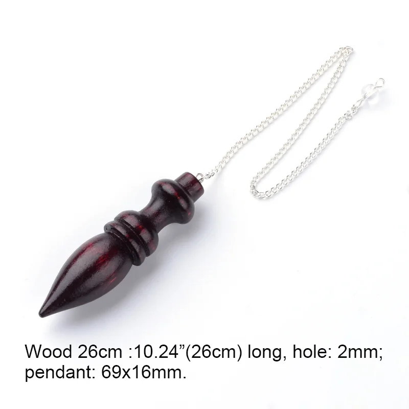 NBEADS 1 Strand Wood Pendulum Divination Pendants Dyed with Iron Cross Chains Coconut Brown Healing Crystal Pendulum