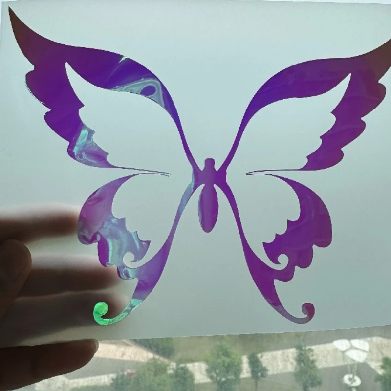 1PC 트렌디한 무지개빛 나비 스티커 - 기기 및 액세서리를 위한 눈길을 끄는 방수 비닐 장식