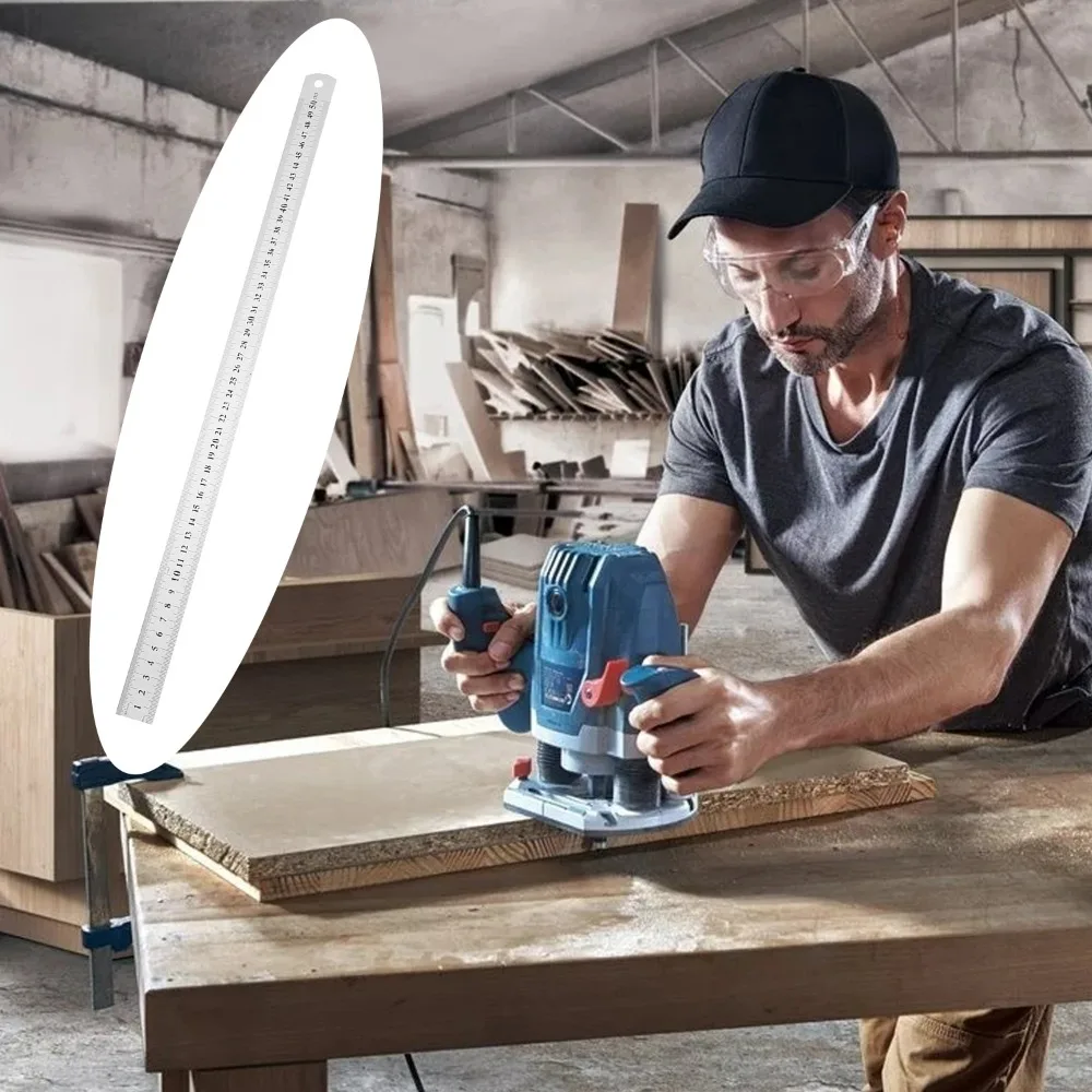 Gerades Lineal aus Edelstahl und Metall, 50 cm, Handwerkzeuge, präzises doppelseitiges Messwerkzeug, DIY-Zeichnung, Zentimeter-Zoll-Skala