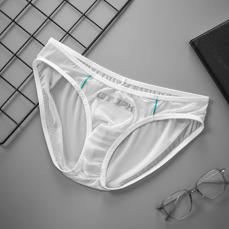 

GTOPX MAN Мужское нижнее белье из ледяного шелка с низкой талией, тонкая маска, полупрозрачные треугольные брюки, молодежная внутренняя одежда