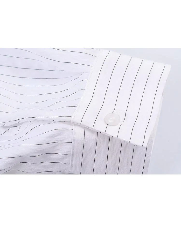 

HH Women's Spring Fashion Versatile Lapel White Striped Loose Shirt Female High Street Casual Single Breasted Long Sleeve Shirt