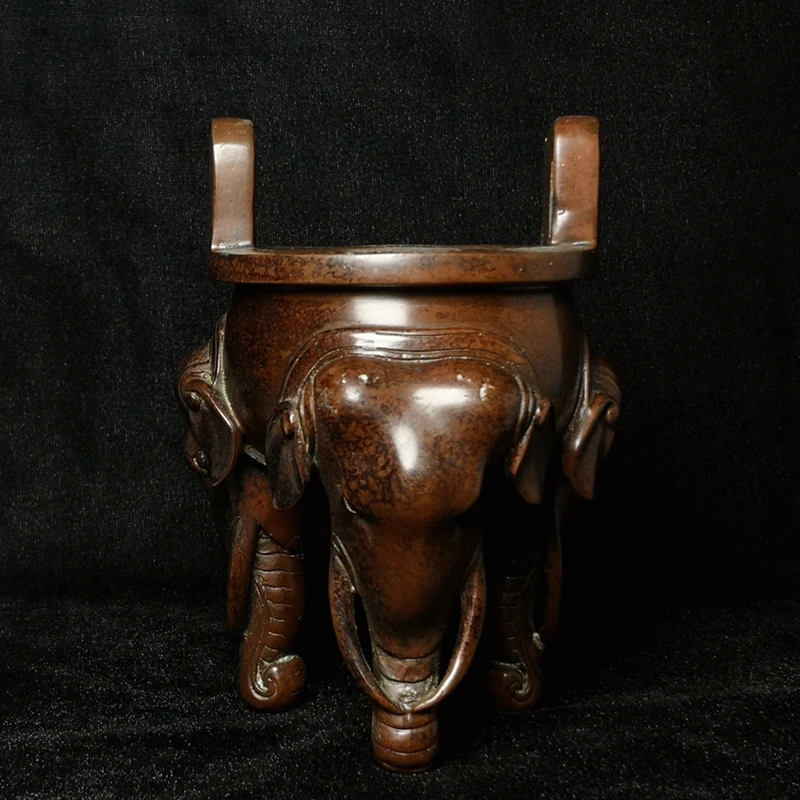 YIZHU CULTUER ART Size 14 × 10 cm Old Chinese Buddhism bronze Elephant head statue Incense burner Censer