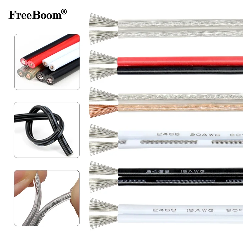 5-100m 2468 Copper Wire 2Pins PVC Insulated LED Light Strip Connection 30 28 26 24 22 20 18 16AWG Extension Electric Cable 300V