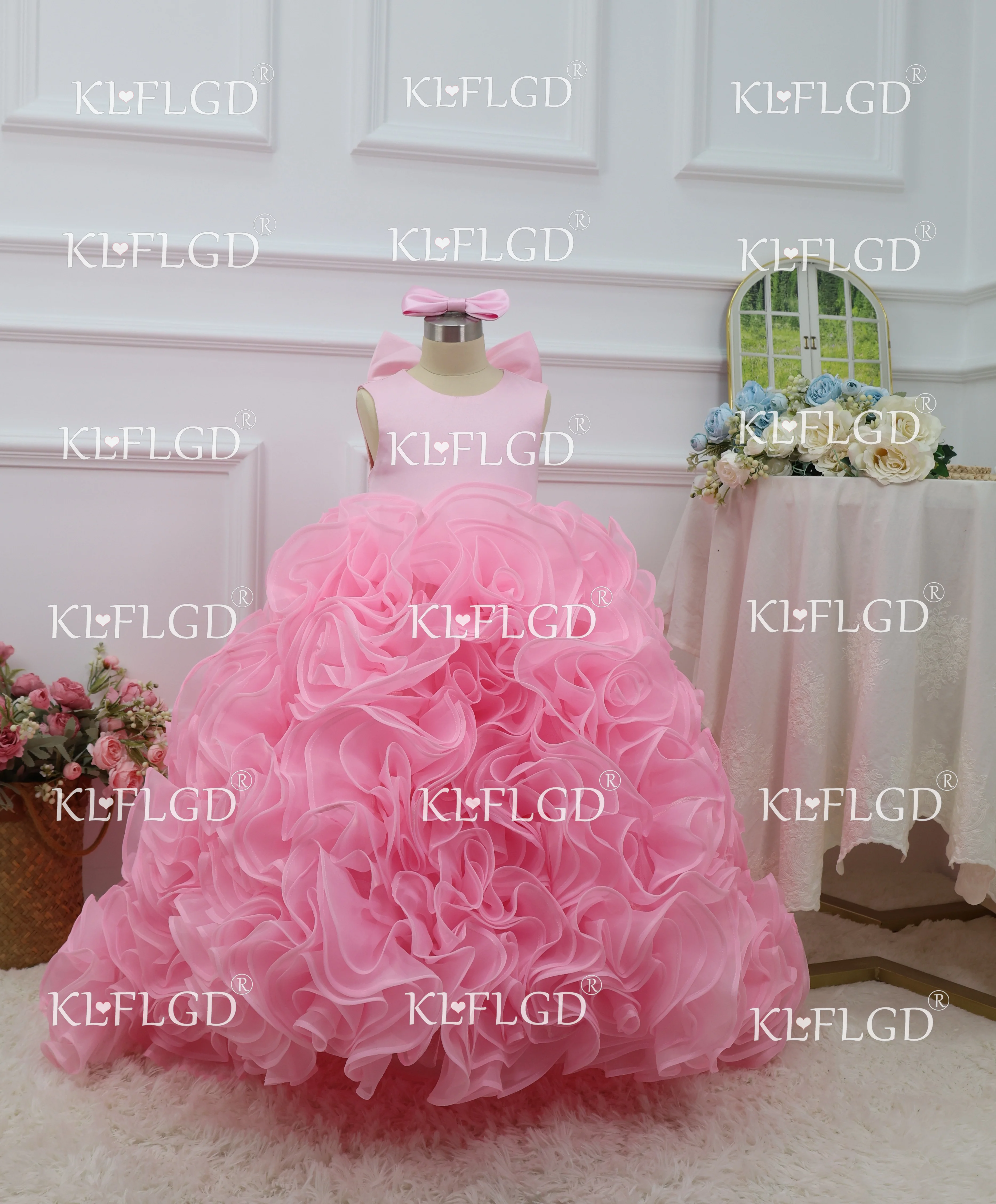 KLFLGD  High-end gorgeous tail dress girl model catwalk tutu skirt pink dress birthday party dress children's custom dress