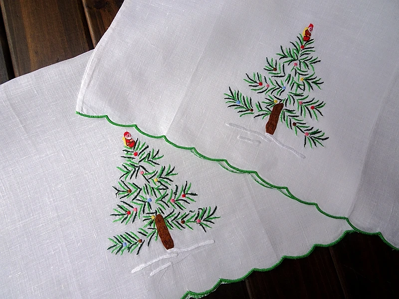 2 pçs linho bordado à mão americano vintage pano sofá toalha de mão capa placemat 34x50cm guardanapos de árvore de natal lenço