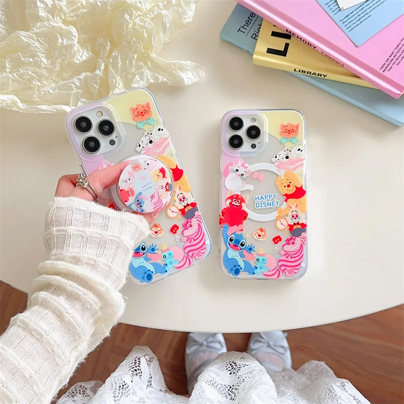 Cute Anime Winnie The Pool Mary Cat Stitch Cartoon Phone Case For iPhone 15 14 13 12 Pro Max 3D Disney Imd Silicone Back Cover