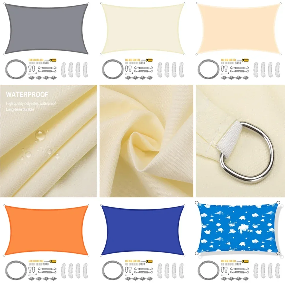 98% Block Shade Sails with Hardware Kit Waterproof Canopy Rectangle Awning Outdoor Patio Garden Shelter Shade Cloth