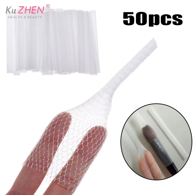 

50Pcs Mesh Flexible Net Protectors Cover Sheath Beauty White Cosmetic Make Up Brushes Guards Convenient Brochas Maquillaje Tool