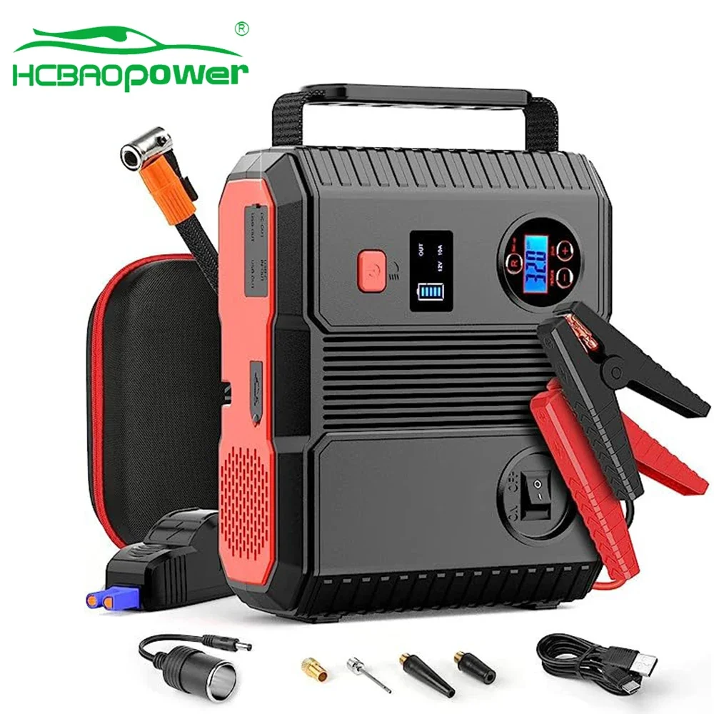 2024 Multi-Functional Car Jump Starter With Air Compressor 24000Mah 3000A with LCD Display and LED Light Portable Power Bank