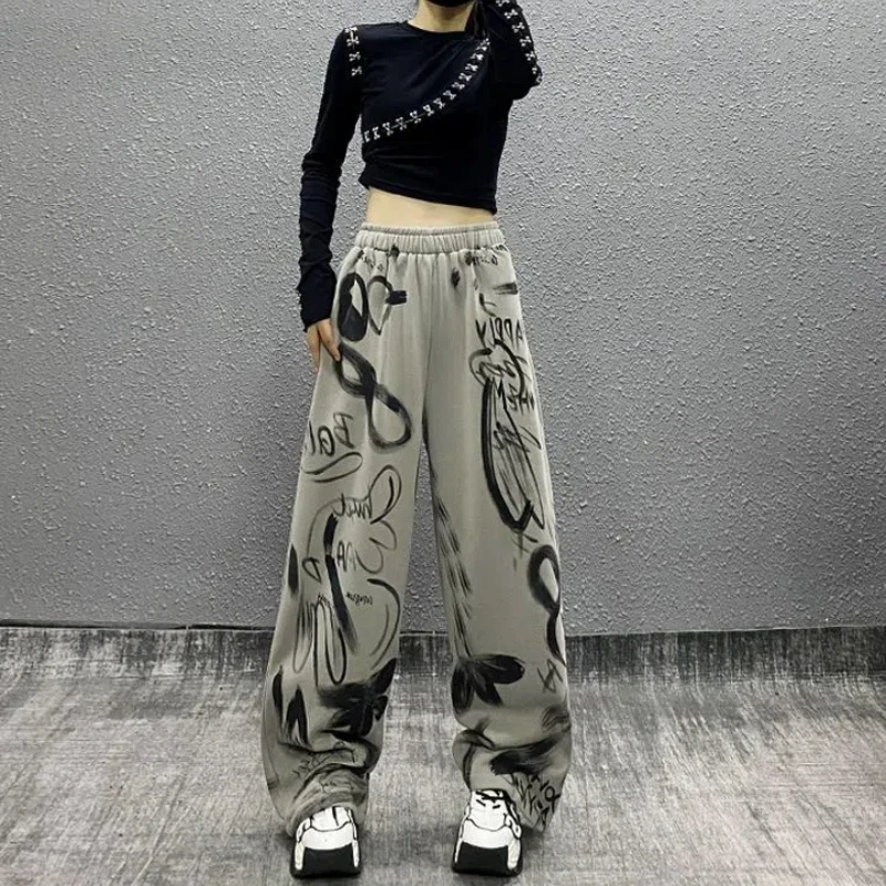 

Trendy Ink Printed Loose and Versatile Sports and Leisure Women's Autumn and Winter New Style High Waist Slimming Straight Pants