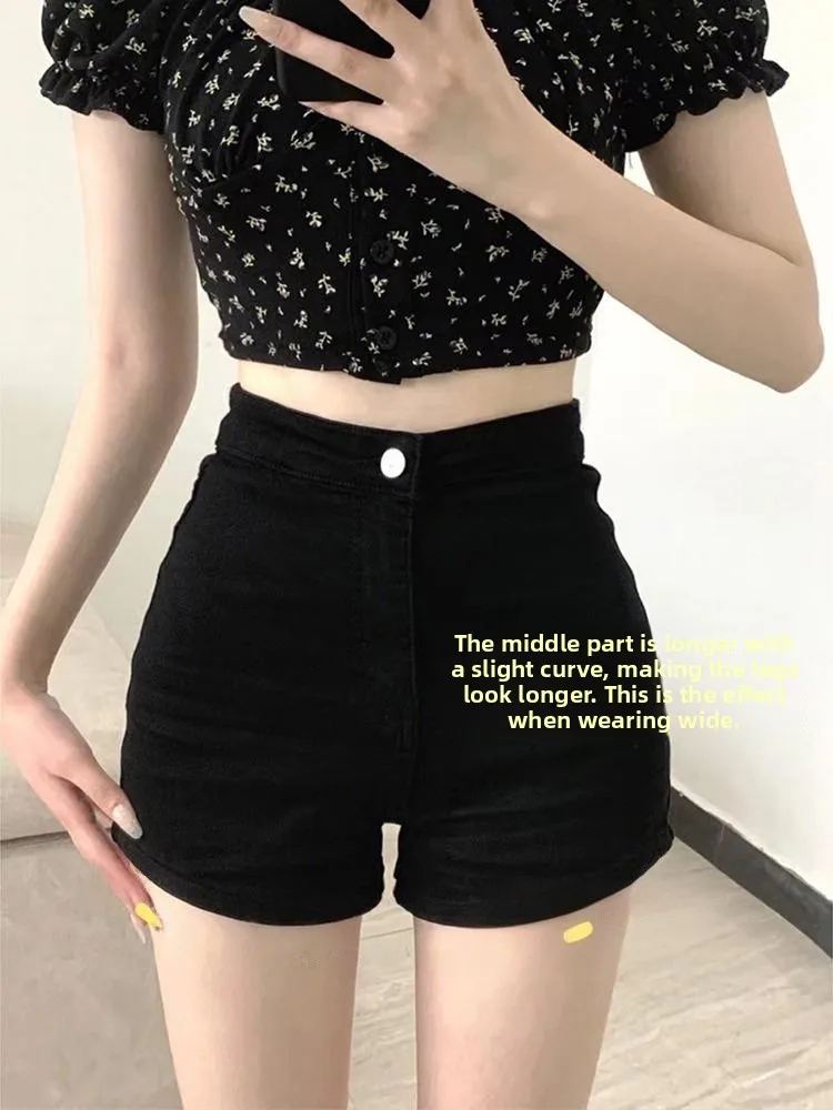 

High Waist Black Skinny Denim Shorts Women's Outerwear Spring A-Line Hot Pants American Style Pants Slimming Trendy Girls