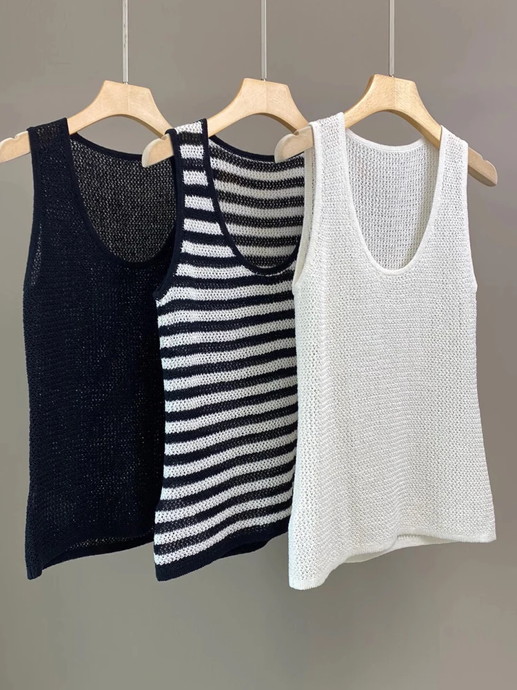 Faionable U-Ne الجوف خارج القطن الكتان Svel تانك الأعلى رقيقة الصيف أعلى للنساء تخفيف Sle فضفاضة تناسب طول منتظم