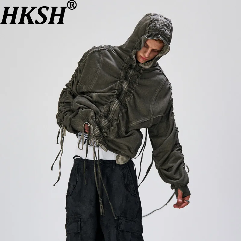 

HKSH осень зима новый мужской прилив нерегулярный шнурок нишевый дизайн ретро пальто толстовка с капюшоном темный панк шикарная куртка Ins HK11298