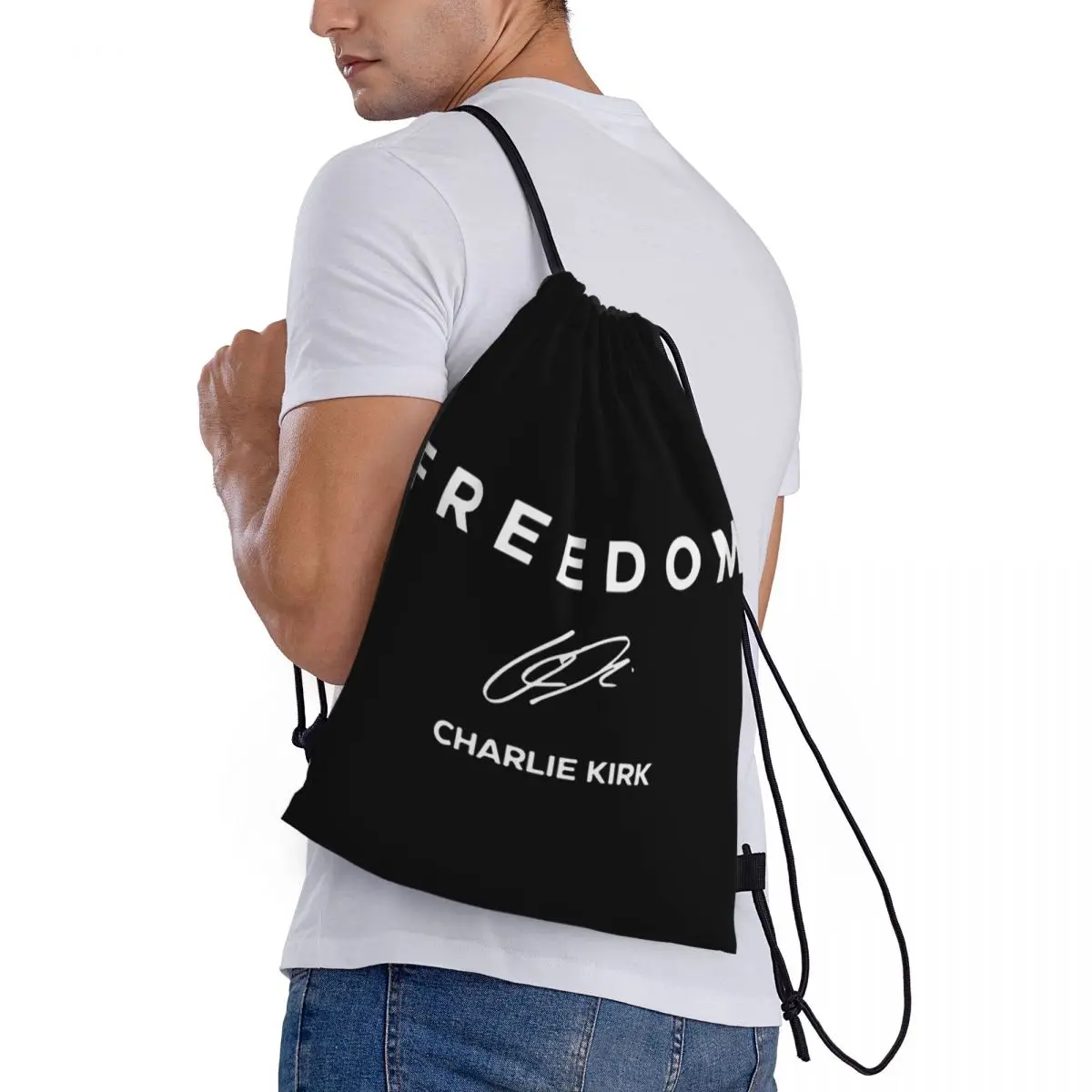 

Charlie Kirk Freedom Great American Patriot Backpacks Fashion Drawstring Bags Sports Bag Book Bags for Travel School