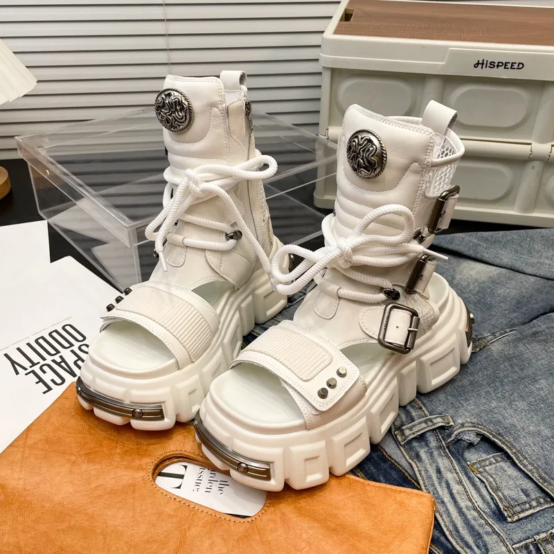 

Женские темные ботинки-локомотив Niche Tank, летние короткие ботинки на платформе с ремешком 2021, летние