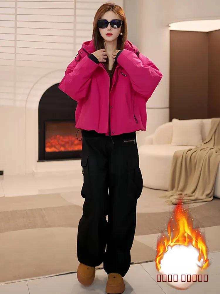 

Women's Fce Lined Thiened Cotton Jaet Winter New Faionable Workwear Loose Slimming Utili Coat Long Sve Zipper