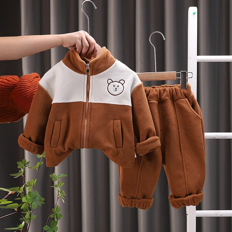 2026 Children's Baby Clothing Sets Winter Fleece Casual 2 PCS Kids Sets Sport Suit for Baby Girls Boys Clothes Coat+Pants 1-6 Y