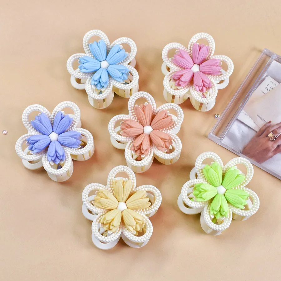 النساء مشبك شعر الوجهين ثلاثية الأبعاد زهرة تصميم قبضة قوية مشبك شعر المضادة للانزلاق تصميم عودة رئيس مشبك شعر اكسسوارات الشعر #2