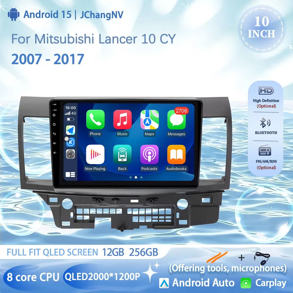 Viedo Player BT no 2din Android 15 راديو السيارة لميتسوبيشي لانسر 10 CY 2007 - 2017 ملاحة 4G ستيريو الوسائط المتعددة DSP GPS