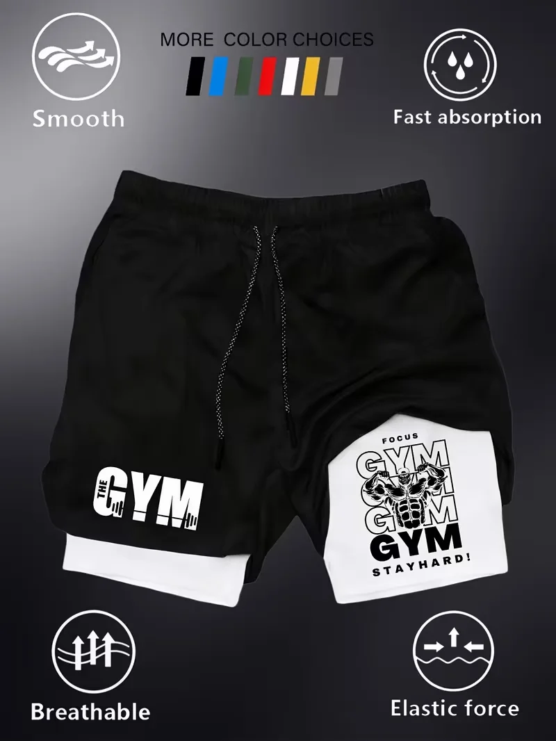 New Men's Running and Sports Shorts Gym Training 2-in-1 Quick drying Multi functional Double layered Promotion Latest Hot Sale