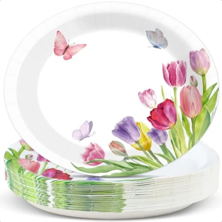 

50 Count Spring Summer Tulip Oval Plates Tulip Flower Party Plates 119inch Tulip Theme Paper Plates Blossom Large Platter for