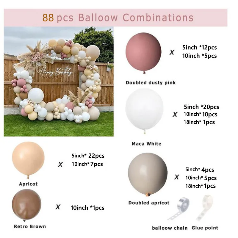 Doubled Dusty Pink Balloons Garland Kit Wedding Decoration Cream Peach Brown Balon Arch Birthday Party Baby Shower Decor Supply