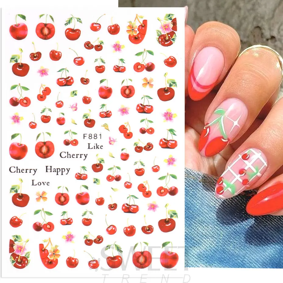 3D Pawpaw Fruit Nail Stickers Lemon Cherry Watermelon Summer Fruit Series Manicure Gel Polish Tattoo Sliders Nail Decoration BEF