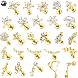 10Pcs/lot Titanium Flat Back Ear Stud Helix Piercing Labret Lip Monroe Tragus Piercing Cartilage Earring for Women Piercing 16G