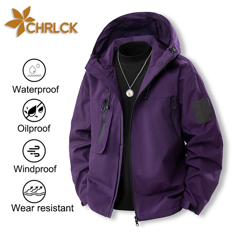 CHRLCK Chaqueta de senderismo impermeable para hombre, cortavientos morado para mujer, cortavientos para acampar, ciclismo, senderismo, pesca, chaquetas al aire libre