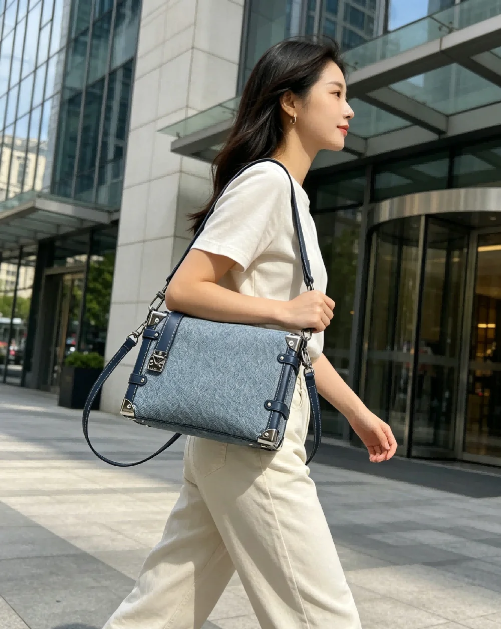 

Women's Denim Shoulder Bag Adjustable Strap Crossbody Handbag Zipper Perfect Shopping Commute Travel
