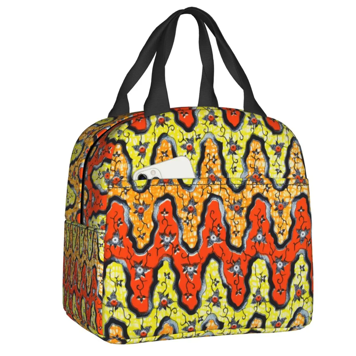 Custom Tribal Geometric Ankara African Print Lunch Bag Warm Cooler Insulated Lunch Box School Work Picnic Food Tote Bags