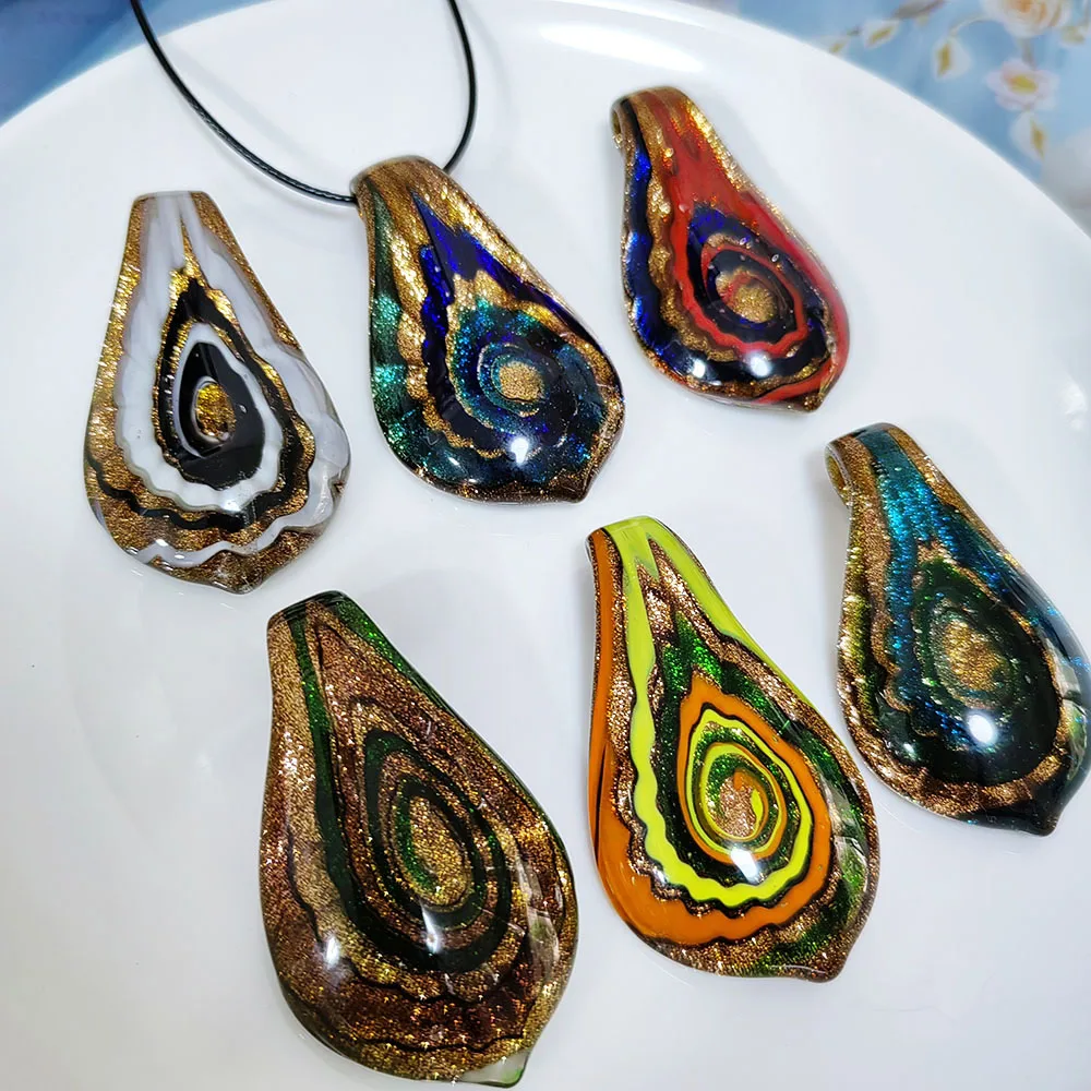 1PCS Creative Painting Art Golden Sands Vortex Glass Necklace Pendant with Multiple Colors Available in Black, White, Green, Red