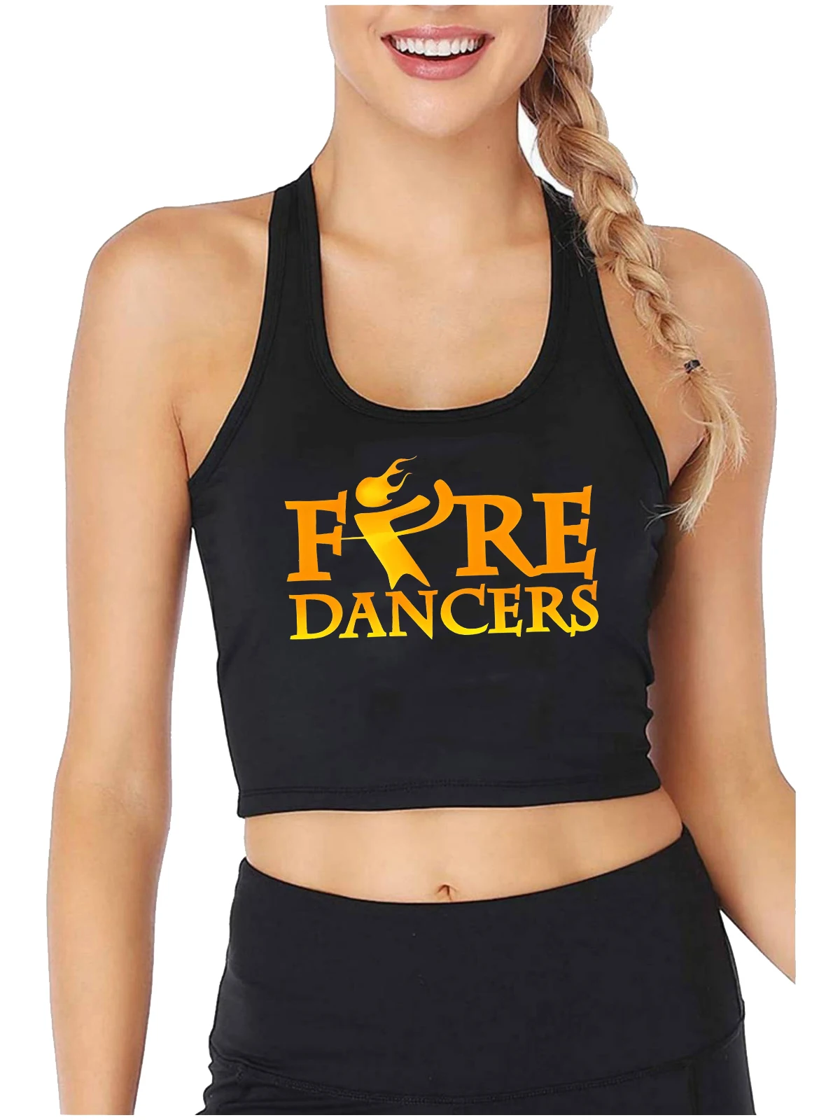 Fire Dancers Design Cotton Sexy Crop Top Girl's Sports Fitness Training Tank Tops Customizable Online Anime Style Camisole