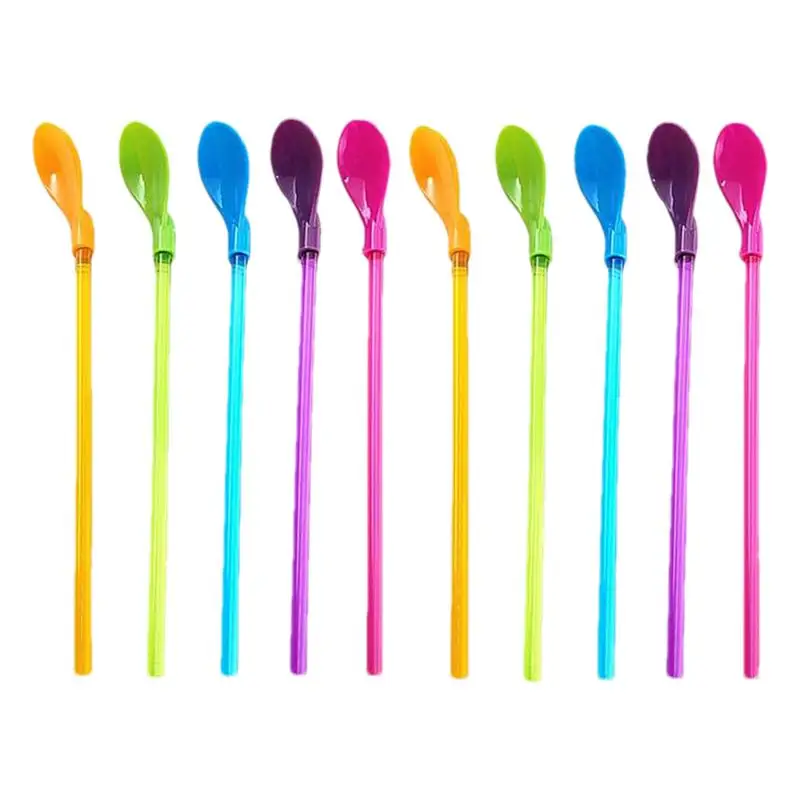 Milkshake Straws Reusable Chocolate Straws 10 PCS Removable Mixing Spoon 2 In 1 Milkshake Straw Scoop Kitchen Utensil For Home