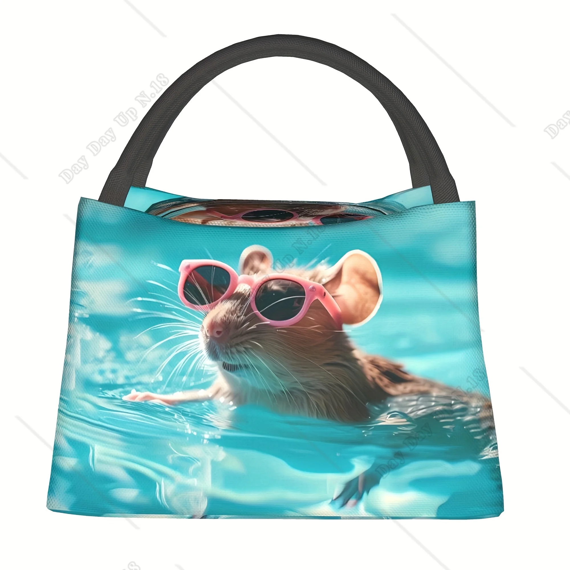 Insulated Lunch Bag with Cute Mouse Swimming Design Perfect for Work School Picnics Beach Outings Durable Polyester