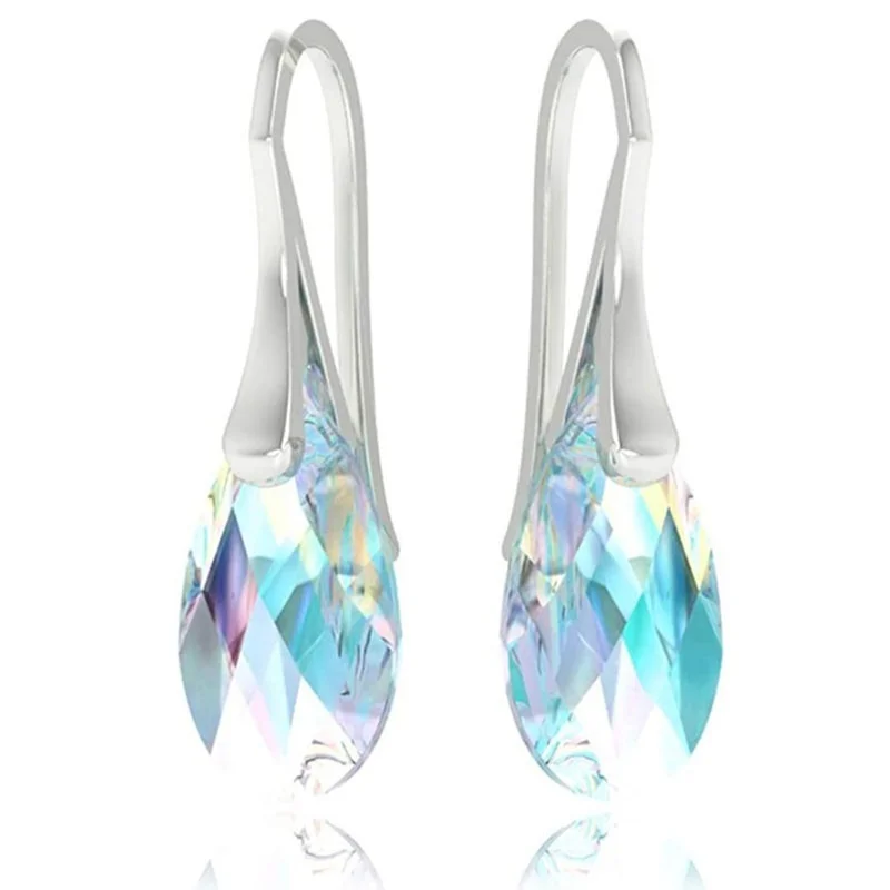 Pendientes de plata con cristales en forma de lágrima para mujer, aretes colgantes de color azul, Aurora Boreal, joyería de fiesta