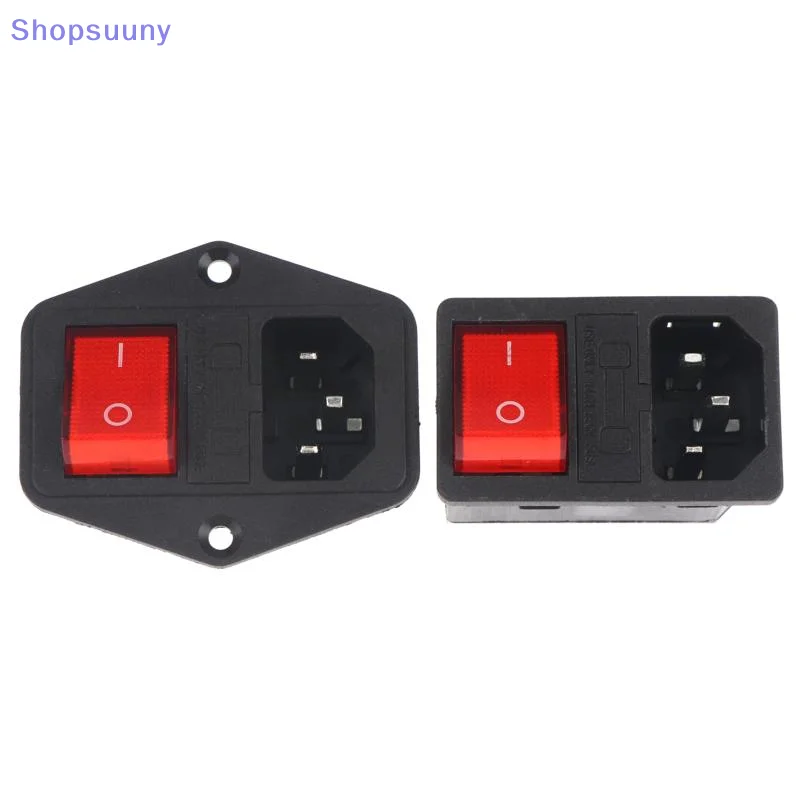 [SU]IEC320 C14 AC Socket 3 Pin Red LED 250V Rocker Switch 10A Fuse Female Male Inlet Plug Connector Embedded Socket Mount[SU]