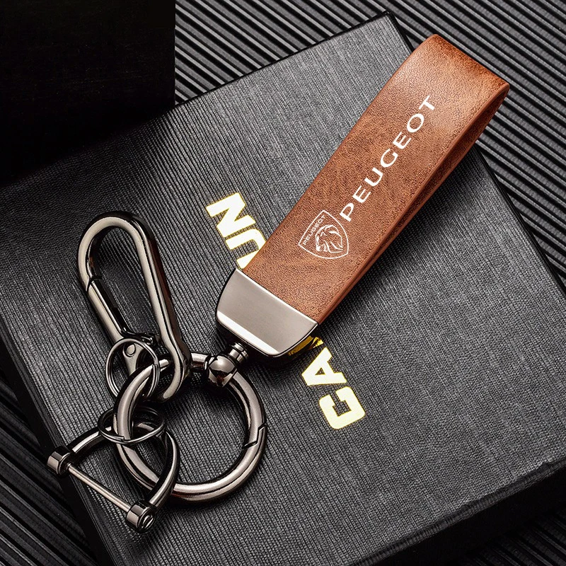 Leather Car Keychain Key Ring Pendant Gift For Peugeot 206 307 308 3008 207 208 407 508 2008 5008 107 106 205 4008 301 Accessory