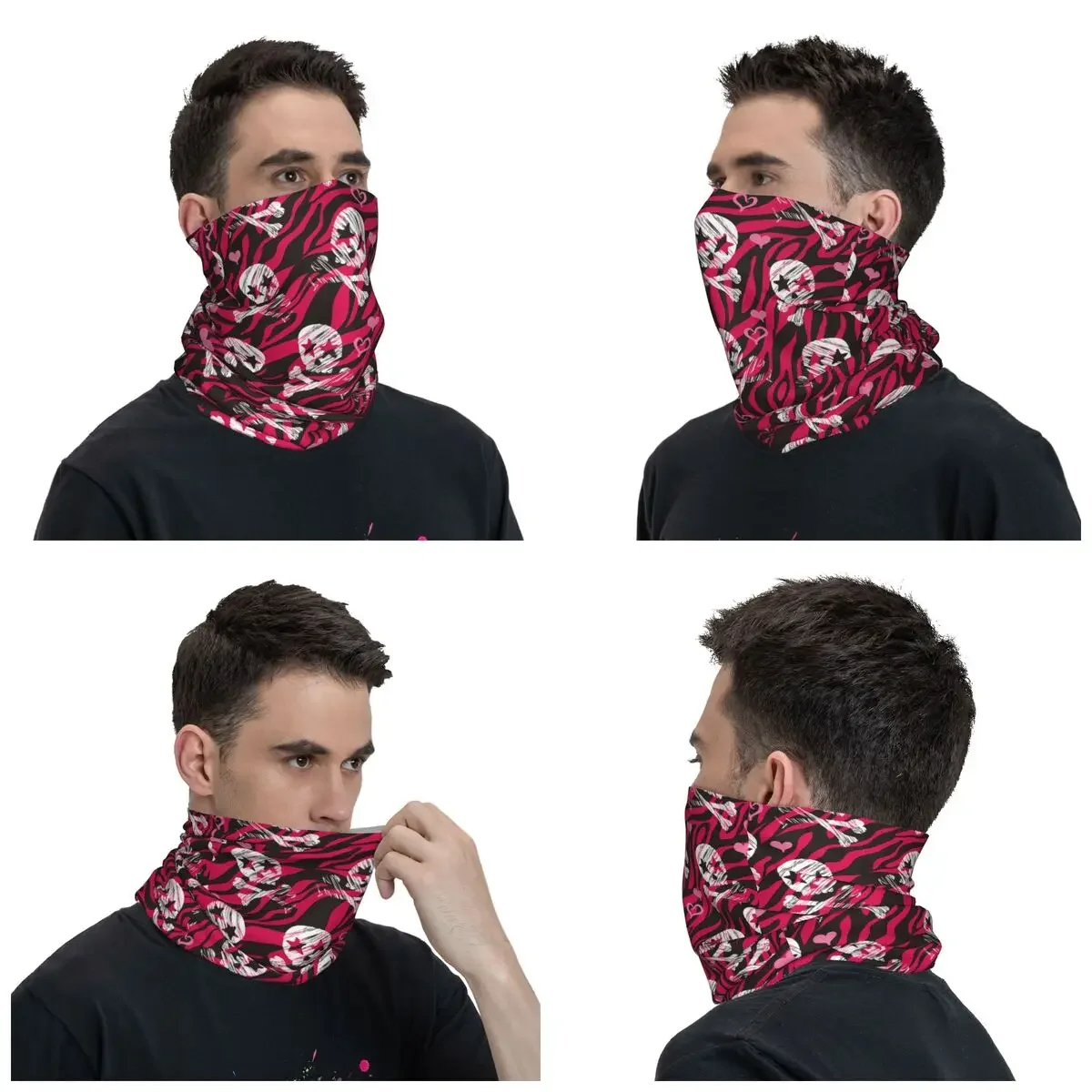 Grunge Zebra Skull Print Bandana Neck Cover Printed Mask Scarf Multi-use Balaclava Fishing for Men Women Adult Breathable