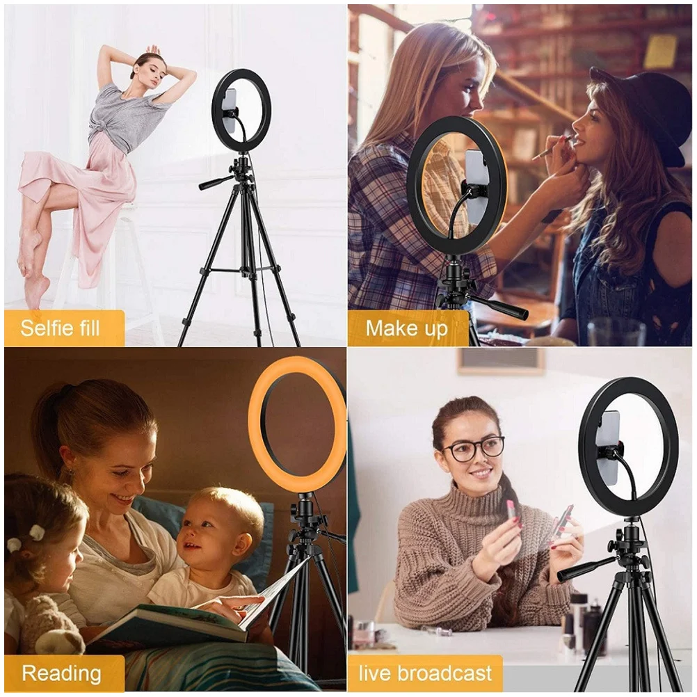 

1 Set Led Ring Light Universal Round Lamp Tripod For Photography Video Making Up 3 Modes White Natural Warm Compatible With All